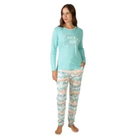 Pyjama Bleu Turquoise Avec Pantalon Coloré Et Imprimé De Petites Fleurs -Lingerie Sipp Boutique pyjama avec motifs fleurs turquoise 1