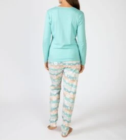 Pyjama Bleu Turquoise Avec Pantalon Coloré Et Imprimé De Petites Fleurs -Lingerie Sipp Boutique pyjama avec motifs fleurs turquoise 3