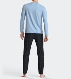 Eden Park Pyjama Homme En Coton Col Rond Bleu Clair Et Pantalon Imprimé Avec Noeud Papillon -Lingerie Sipp Boutique pyjama bleu ciel en coton muscaris 3