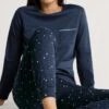 Calida Pyjama Bords élastiques Bleu Imprimé étoiles Sweet Dreams Peacot Blue