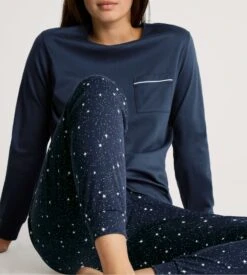 Calida Pyjama Bords élastiques Bleu Imprimé étoiles Sweet Dreams Peacot Blue
