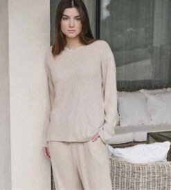 Ensemble De Pyjama Doux En Velours Côtelé Beige