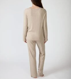 Ensemble De Pyjama Doux En Velours Côtelé Beige -Lingerie Sipp Boutique pyjama cotele femme beige fonce 3
