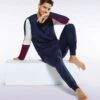 Eden Park Pyjama Homme Col En V Et Pantalon Resserré Marine/Blanc/Bordeaux