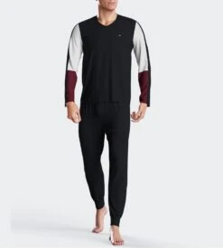 Eden Park Pyjama Homme Col En V Et Pantalon Resserré Marine/Blanc/Bordeaux -Lingerie Sipp Boutique pyjama coton homme marine 5