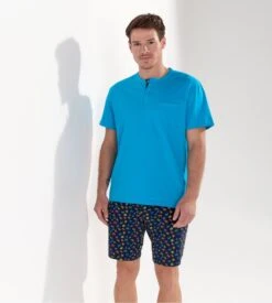 Pyjama Court Pour Homme California Imprimé Noir/Bleu -Lingerie Sipp Boutique pyjama court imprime california multicolore 5