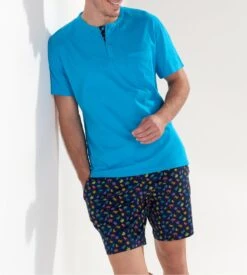 Pyjama Court Pour Homme California Imprimé Noir/Bleu -Lingerie Sipp Boutique pyjama court imprime california multicolore 6