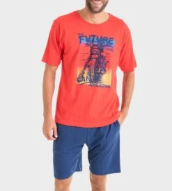 Pyjama Court Imprimé Homme Corail Foncé