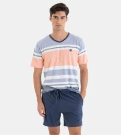 Pyjama Court Homme à Rayures Bleu 3 Pyjama Court Homme à Rayures Bleu -Lingerie Sipp Boutique pyjama court raye bleu 3