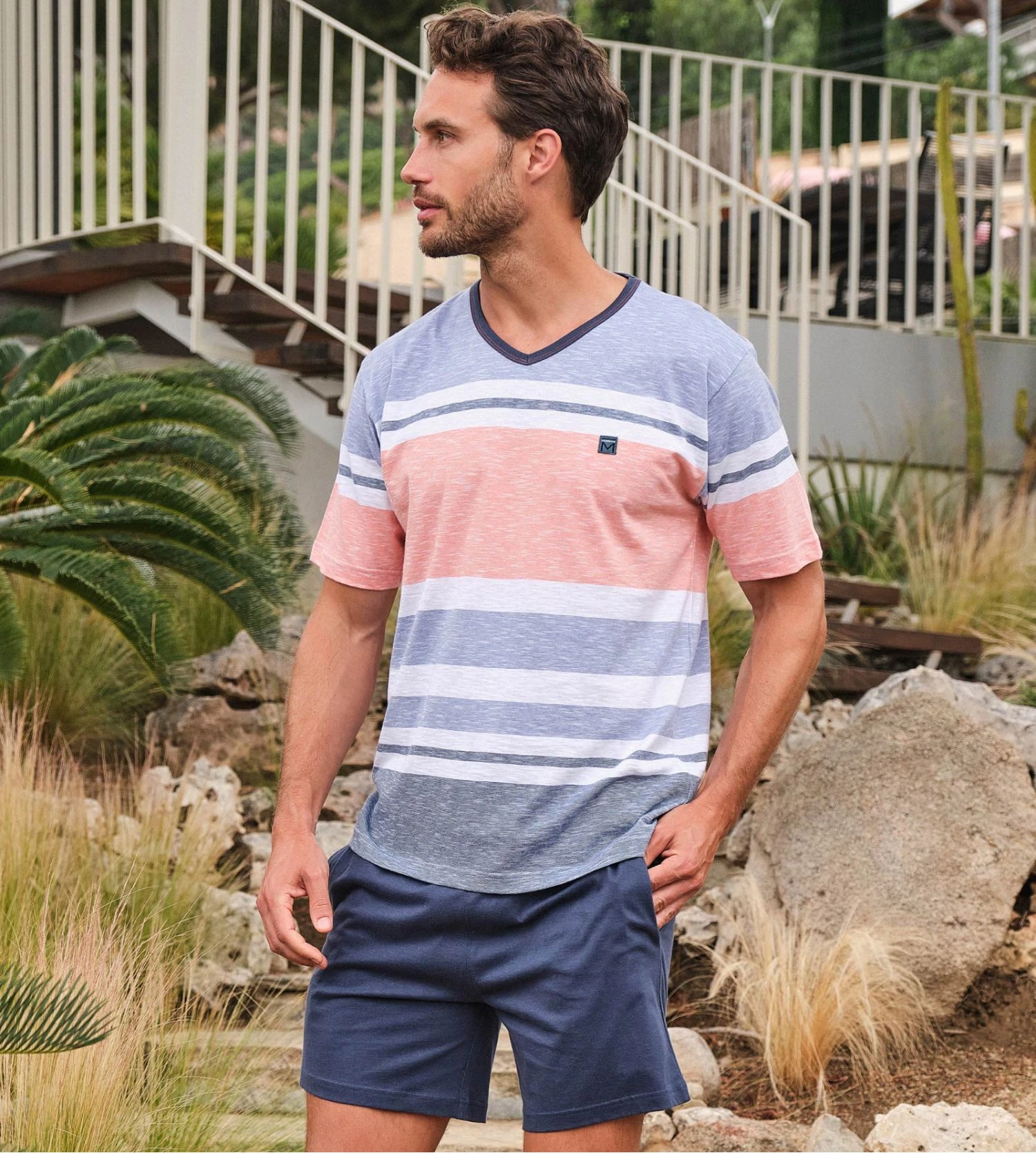 Pyjama court homme à rayures bleu Pyjama Court Homme à Rayures Bleu -Lingerie Sipp Boutique pyjama court raye bleu