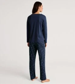 Calida Pyjama Femme En Coton Bleu Imprimé étoiles Sweet Dreams Peacoat Blue -Lingerie Sipp Boutique pyjama femme bleu etoiles peacoat blue 3