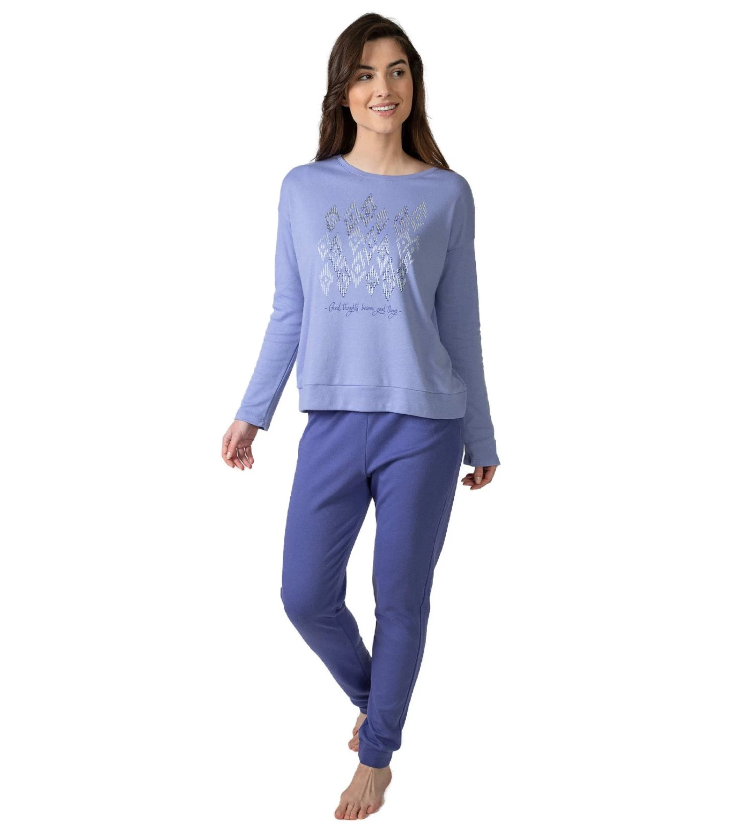 Pyjama chaud pour femme bleu avec haut imprimé Pyjama Chaud Pour Femme Bleu Avec Haut Imprimé -Lingerie Sipp Boutique pyjama femme hiver bleu 1