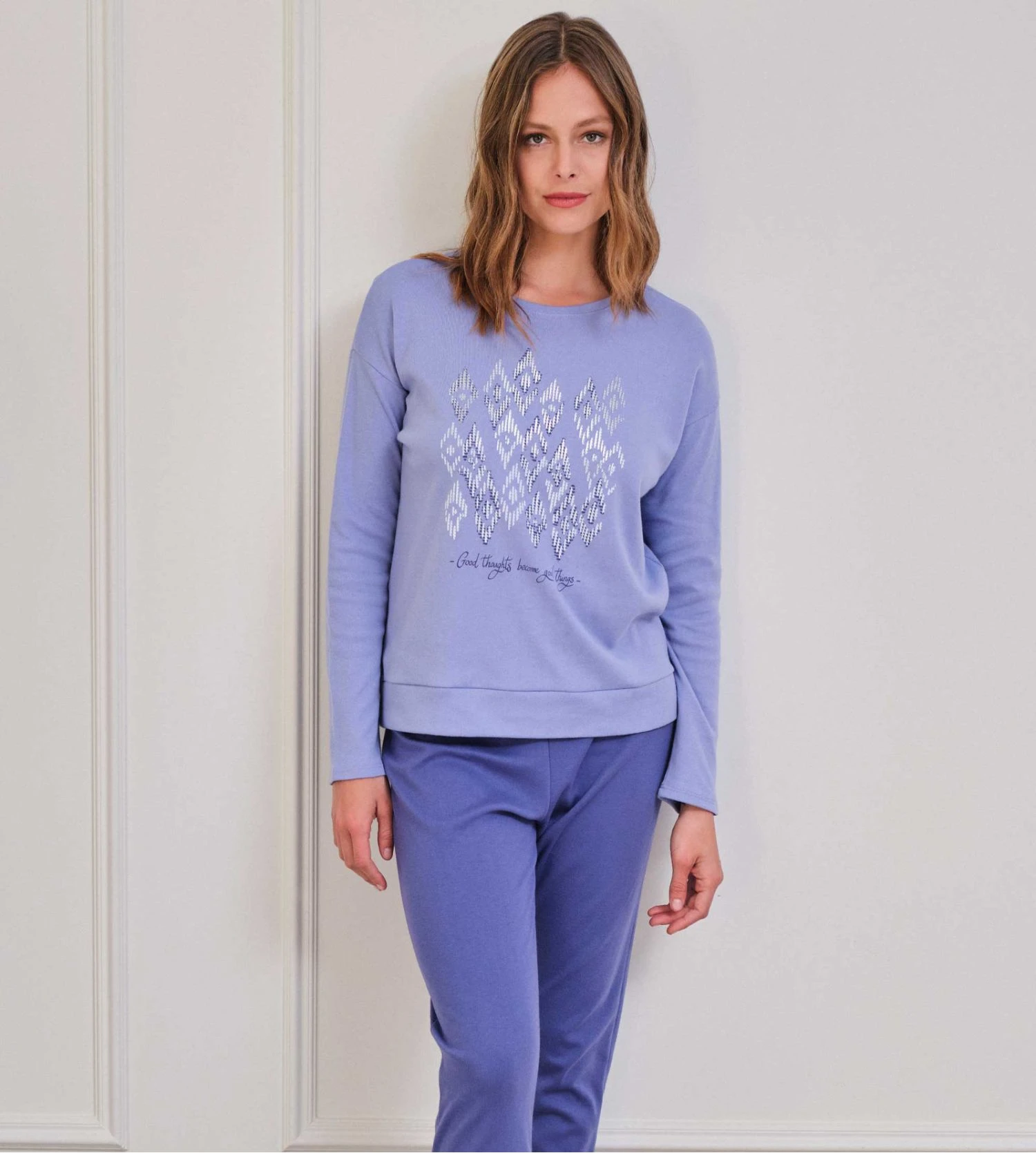 Pyjama chaud pour femme bleu avec haut imprimé Pyjama Chaud Pour Femme Bleu Avec Haut Imprimé -Lingerie Sipp Boutique pyjama femme hiver bleu