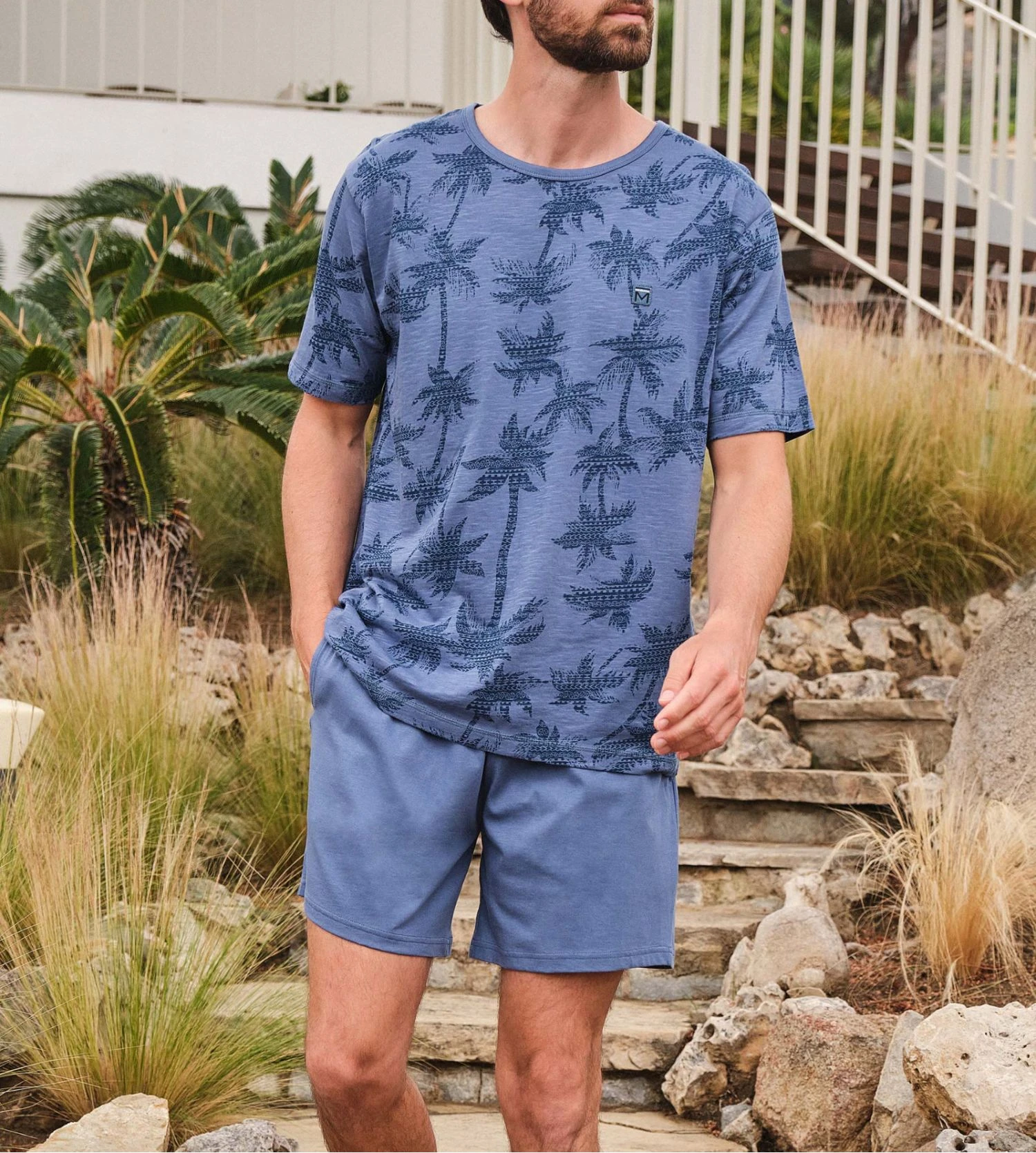 Pyjama motif palmiers bleu pour homme Pyjama Motif Palmiers Bleu Pour Homme -Lingerie Sipp Boutique pyjama homme 158 bleu