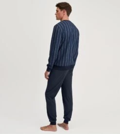 Calida Pyjama Homme Bleu à Rayures Verticales Relax Imprint Insignia Blue -Lingerie Sipp Boutique pyjama homme coton bio bleu 4