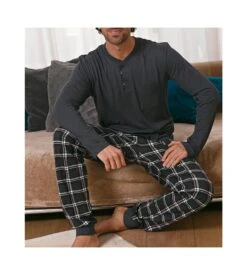 Pyjama Long Col Tunisien Asphalt
