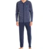 Pyjama Long Homme Boutonné Bleu Chine