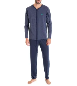 Pyjama Long Homme Boutonné Bleu Chine
