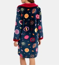 Robe De Chambre Femme En Pilou Imprimé Fruits Bleu Marine -Lingerie Sipp Boutique rdc bt pilou fruit b11 bleu marine 3