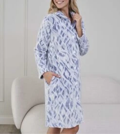 Robe De Chambre Pilou Boutonnée Bleu/Gris