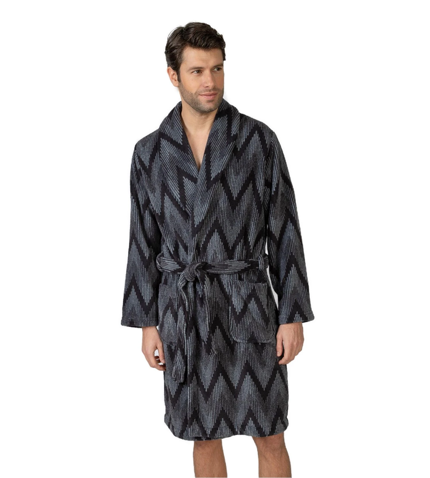 Robe de chambre grise pour homme imprimé graphique Robe De Chambre Grise Pour Homme Imprimé Graphique -Lingerie Sipp Boutique robe de chambre homme imprime noir 1
