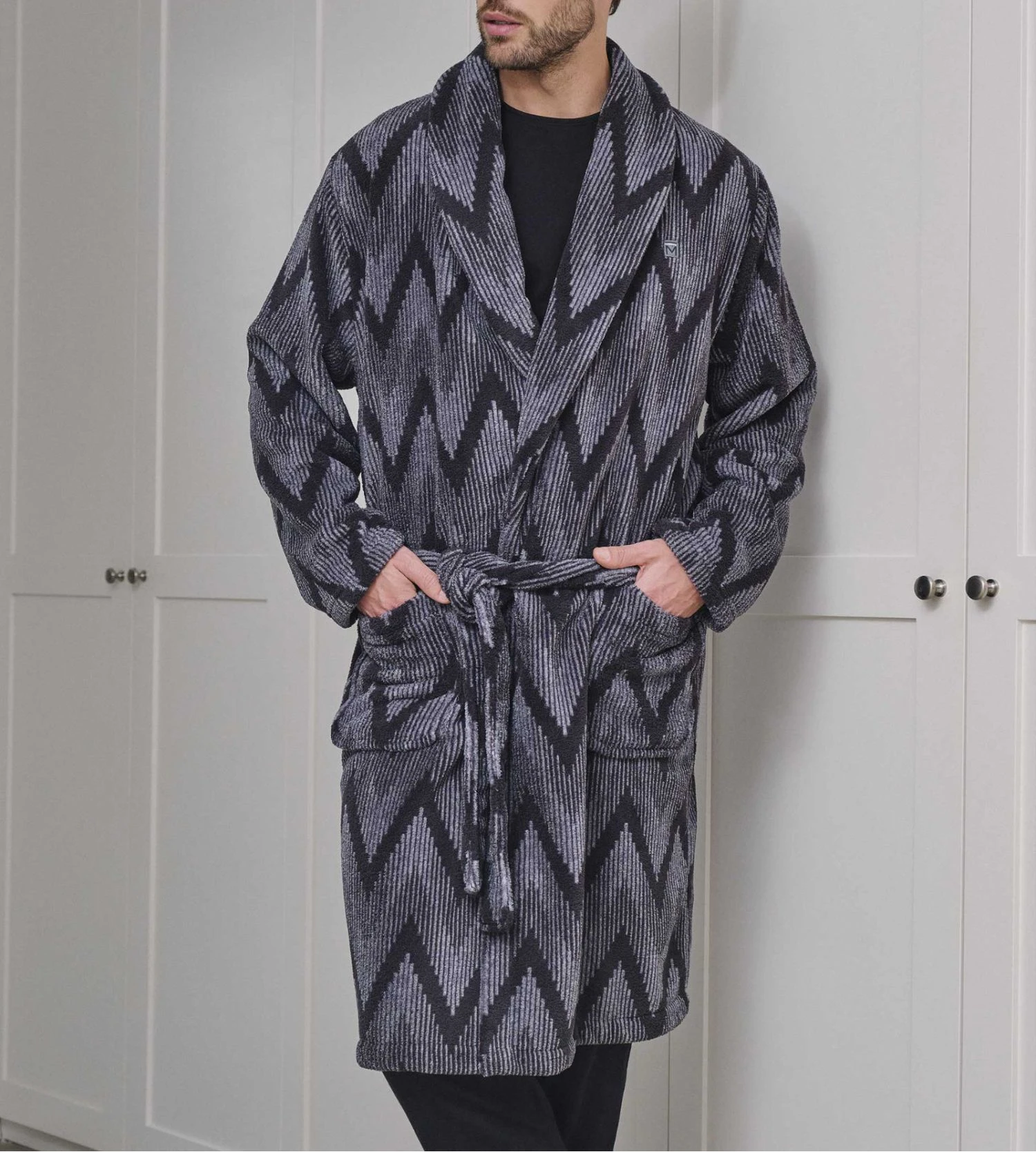 Robe de chambre grise pour homme imprimé graphique Robe De Chambre Grise Pour Homme Imprimé Graphique -Lingerie Sipp Boutique robe de chambre homme imprime noir