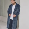 Robe De Chambre Pilou Bleu Pour Homme Avec Col Châle
