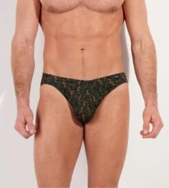 Slip Pour Homme Vizzanova Imprimé Minimaliste Vert Kaki