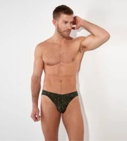Slip Pour Homme Vizzanova Imprimé Minimaliste Vert Kaki -Lingerie Sipp Boutique slip homme kaki imprime vizzanova plante carnivore 5