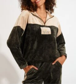 Banana Moon Sweat En Velours à Capuche & Col Zippé Amira Jetlake Kaki