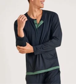 Calida T-shirt Homme Manches Longues DSW Balancing Dark Sapphire Bleu -Lingerie Sipp Boutique t shirt nuit h col u ml dark sapphire bleu 3