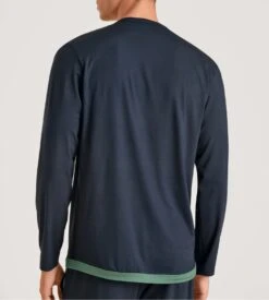 Calida T-shirt Homme Manches Longues DSW Balancing Dark Sapphire Bleu -Lingerie Sipp Boutique t shirt nuit h col u ml dark sapphire bleu 4