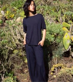 Calida T-Shirt à Manches Courtes DSW Balancing Dark Lapis Bleu -Lingerie Sipp Boutique t shirt nuit mc f dark lapis blue bleu 4