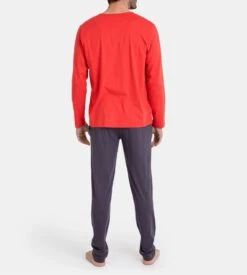 Pyjama Homme En Coton Col Tunisien Rouge -Lingerie Sipp Boutique tdh pyj h coton col tunisien rouge 3