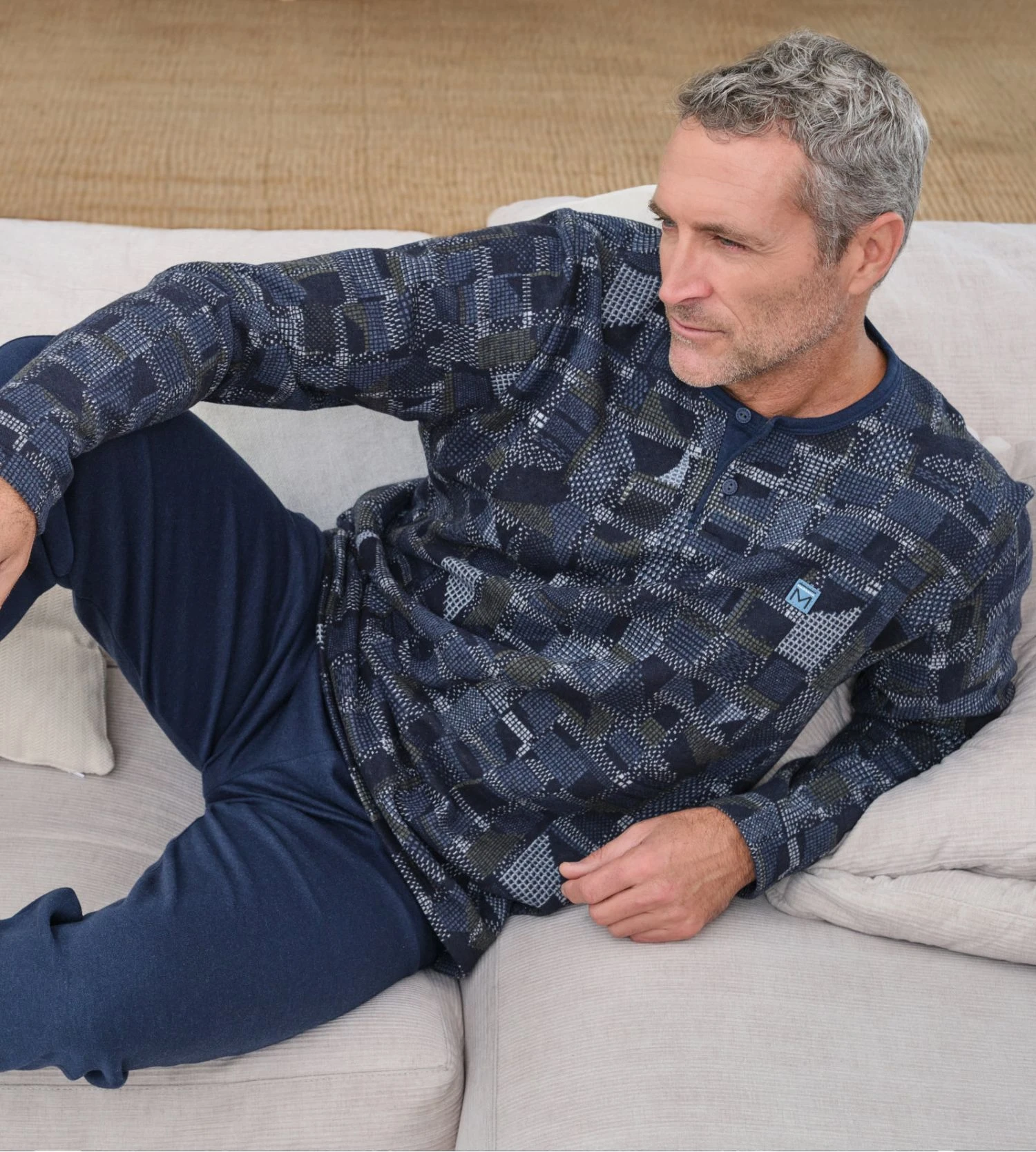 Pyjama Homme polaire Col Tunisien Bleu Pyjama Homme Polaire Col Tunisien Bleu -Lingerie Sipp Boutique tdh pyj h polaire col tunisien bleu