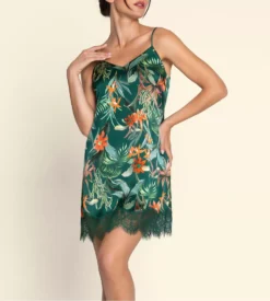 Nuisette Charme Avec Imprimé Floral Satiné Vert Tropique En Fleurs Nature Tropic